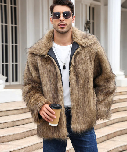 Men Coats- Cold-Weather Fox Look with Men's Faux Fur Coat Jacket- - Pekosa Women Fashion