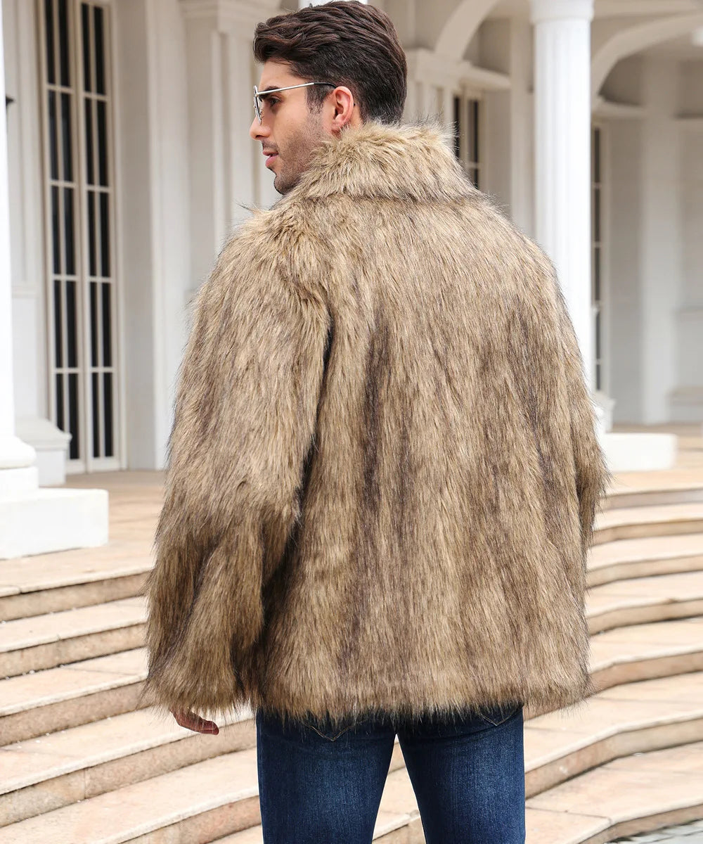 Men Coats- Cold-Weather Fox Look with Men's Faux Fur Coat Jacket- - Pekosa Women Fashion