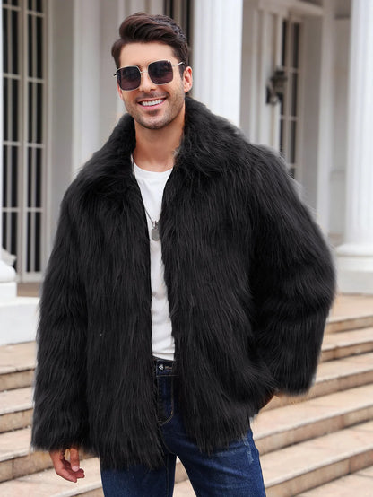 Men Coats- Cold-Weather Fox Look with Men's Faux Fur Coat Jacket- - Pekosa Women Fashion