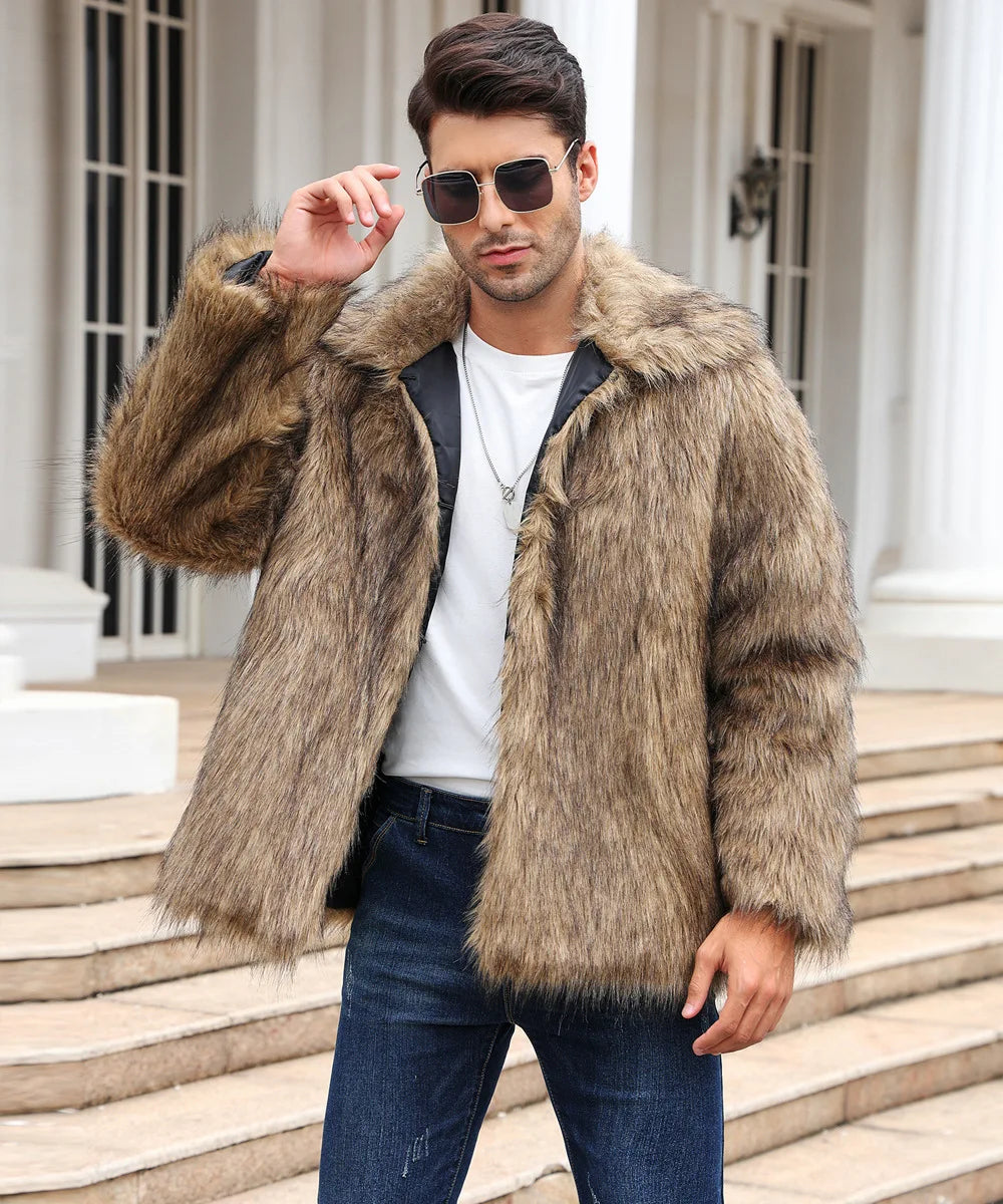 Men Coats- Cold-Weather Fox Look with Men's Faux Fur Coat Jacket- - Pekosa Women Fashion