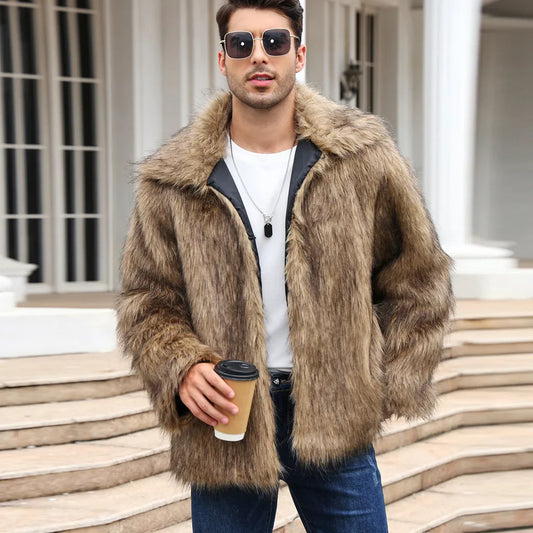 Men Coats- Cold-Weather Fox Look with Men's Faux Fur Coat Jacket- - Pekosa Women Fashion