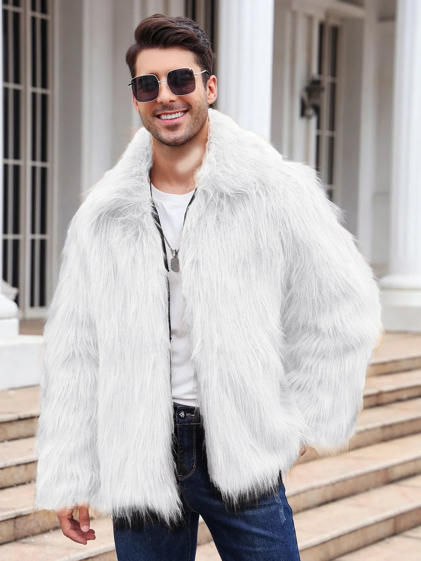 Men Coats- Cold-Weather Fox Look with Men's Faux Fur Coat Jacket- - Pekosa Women Fashion