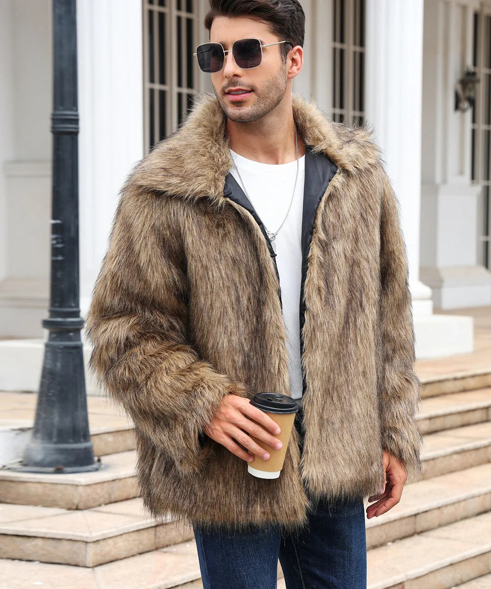 Men Coats- Cold-Weather Fox Look with Men's Faux Fur Coat Jacket- - Pekosa Women Fashion