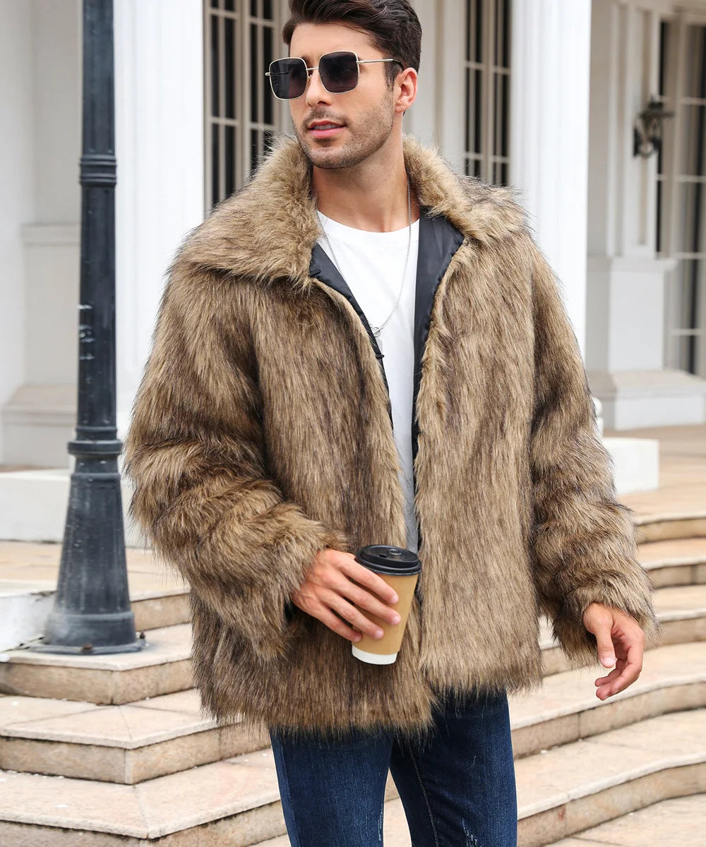 Men Coats- Cold-Weather Fox Look with Men's Faux Fur Coat Jacket- - Pekosa Women Fashion