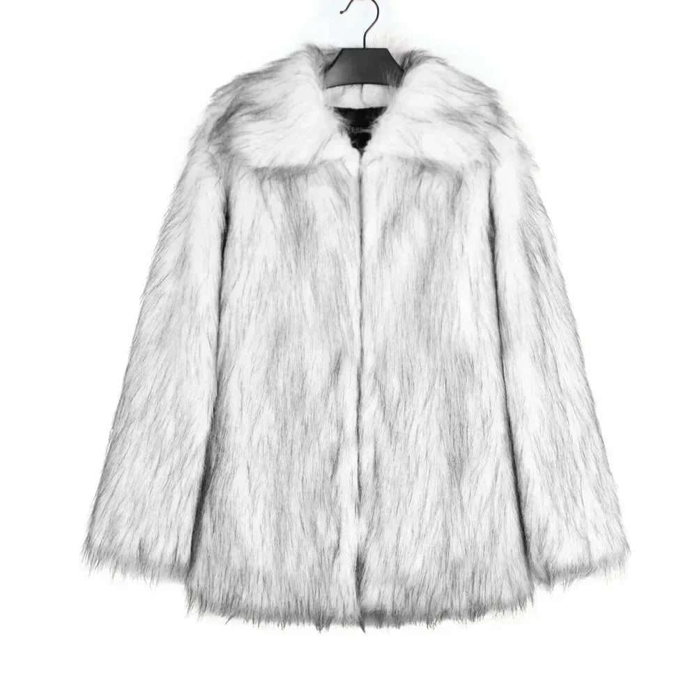 Men Coats- Cold-Weather Fox Look with Men's Faux Fur Coat Jacket- Light Gray Silver- Pekosa Women Fashion