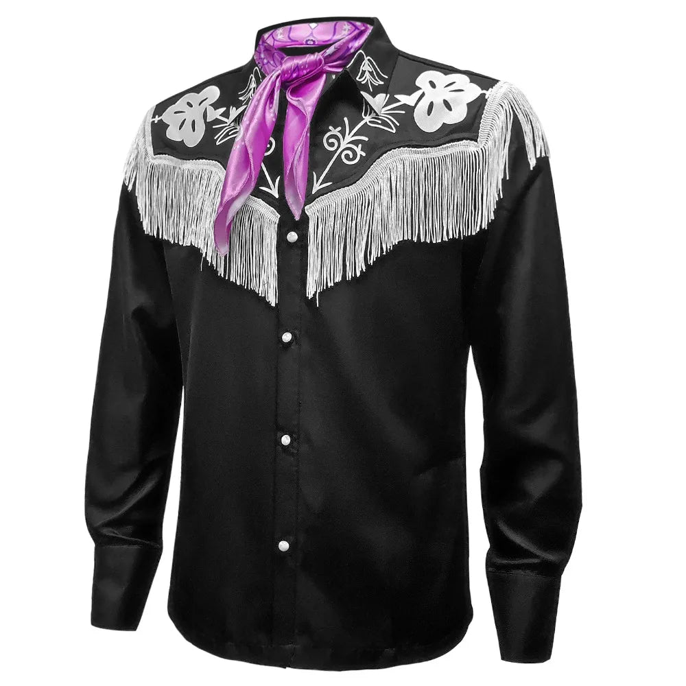 Men Costumes - Western Fringe Cowboy KEN Shirt + Pink Scarf Cosplay Set