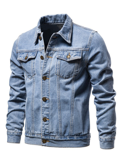 Men Denim Jackets- Classic Blue Denim Trucker Jacket for Men- Clear blue- Pekosa Women Fashion