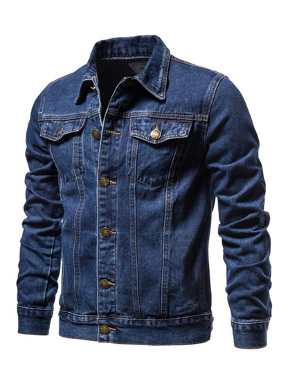 Men Denim Jackets- Classic Blue Denim Trucker Jacket for Men- Purplish blue navy- Pekosa Women Fashion