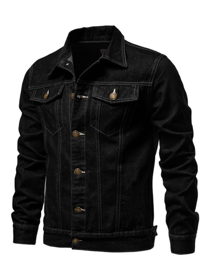 Men Denim Jackets- Classic Blue Denim Trucker Jacket for Men- Black- Pekosa Women Fashion