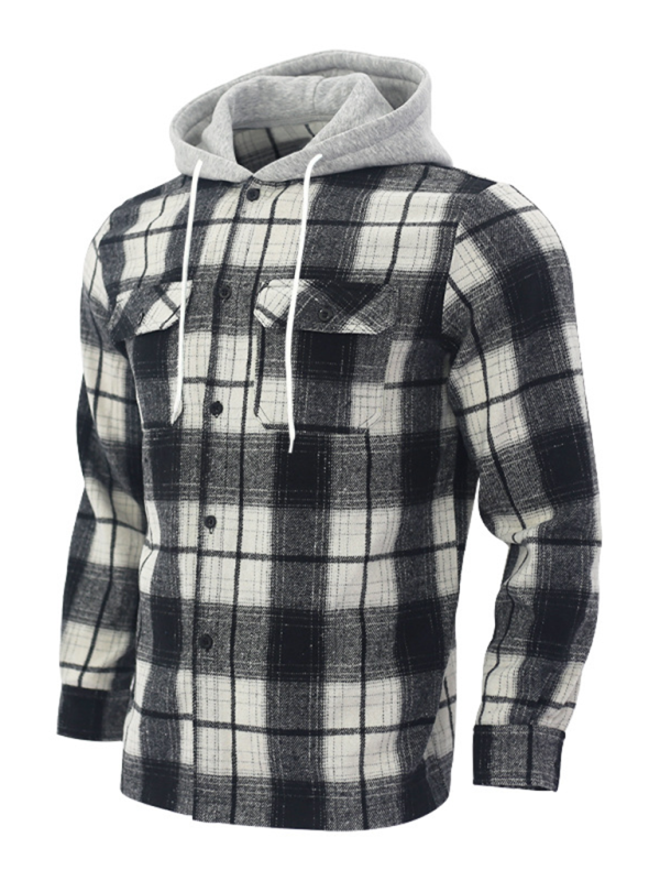 Men Hoodies- Plaid Hoodie Shirt for Men Fall Layering- - Pekosa Women Fashion