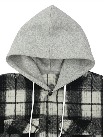 Men Hoodies- Plaid Hoodie Shirt for Men Fall Layering- - Pekosa Women Fashion