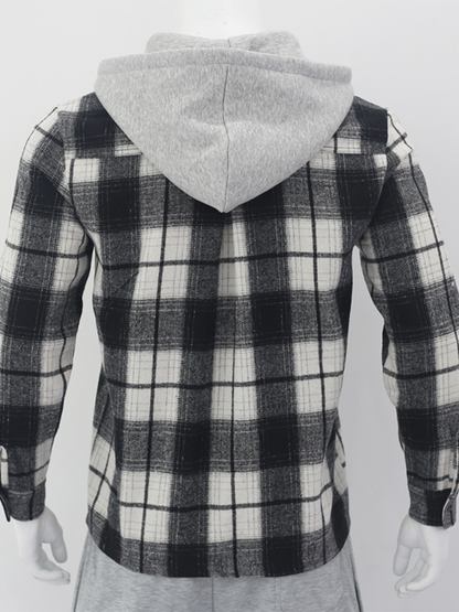 Men Hoodies- Plaid Hoodie Shirt for Men Fall Layering- - Pekosa Women Fashion