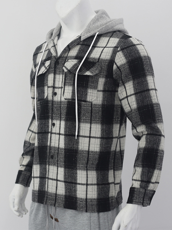 Men Hoodies- Plaid Hoodie Shirt for Men Fall Layering- - Pekosa Women Fashion