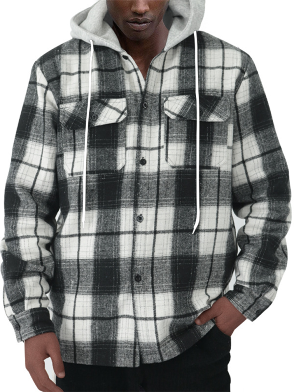 Men Hoodies- Plaid Hoodie Shirt for Men Fall Layering- - Pekosa Women Fashion