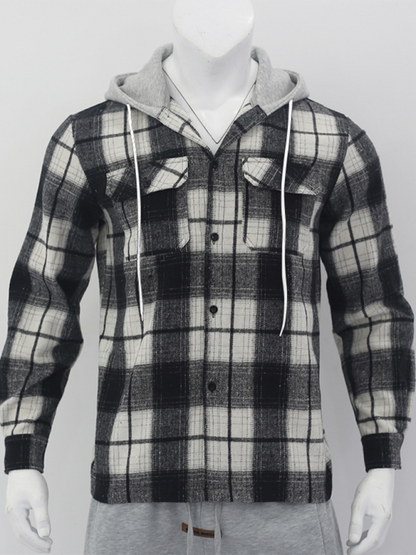 Men Hoodies- Plaid Hoodie Shirt for Men Fall Layering- - Pekosa Women Fashion