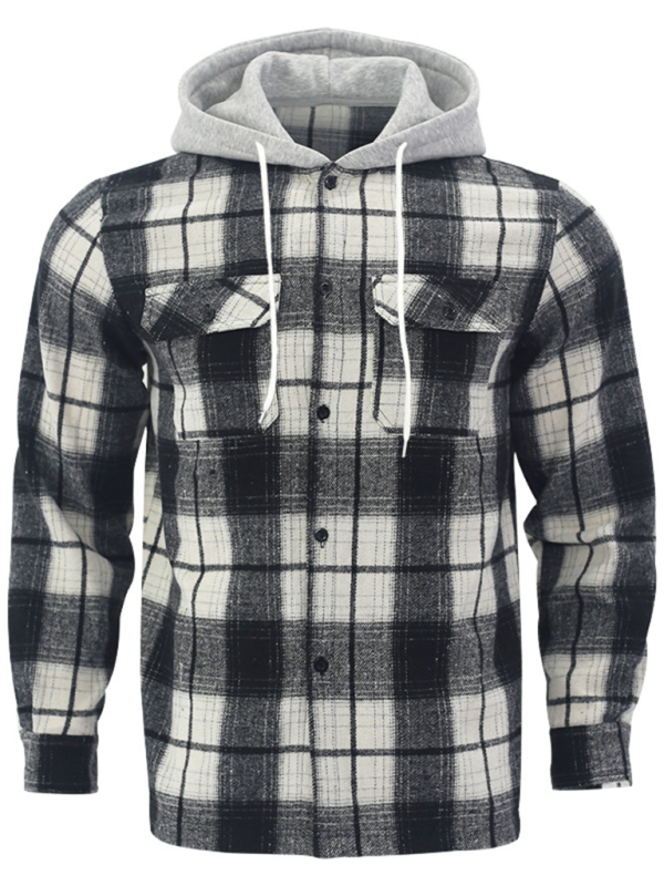 Men Hoodies- Plaid Hoodie Shirt for Men Fall Layering- - Pekosa Women Fashion