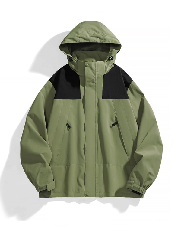 Men Jackets- All-Weather Unisex Windbreaker with Detachable Hood Jacket- Green- Pekosa Women Fashion