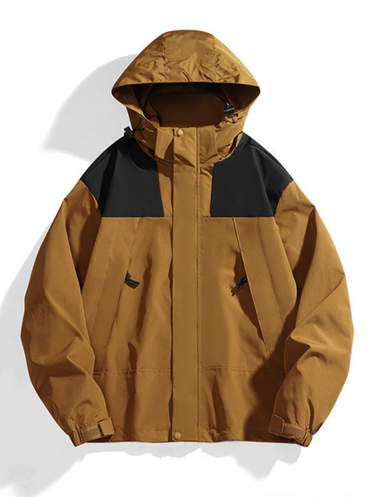 Men Jackets- All-Weather Unisex Windbreaker with Detachable Hood Jacket- caramel- Pekosa Women Fashion