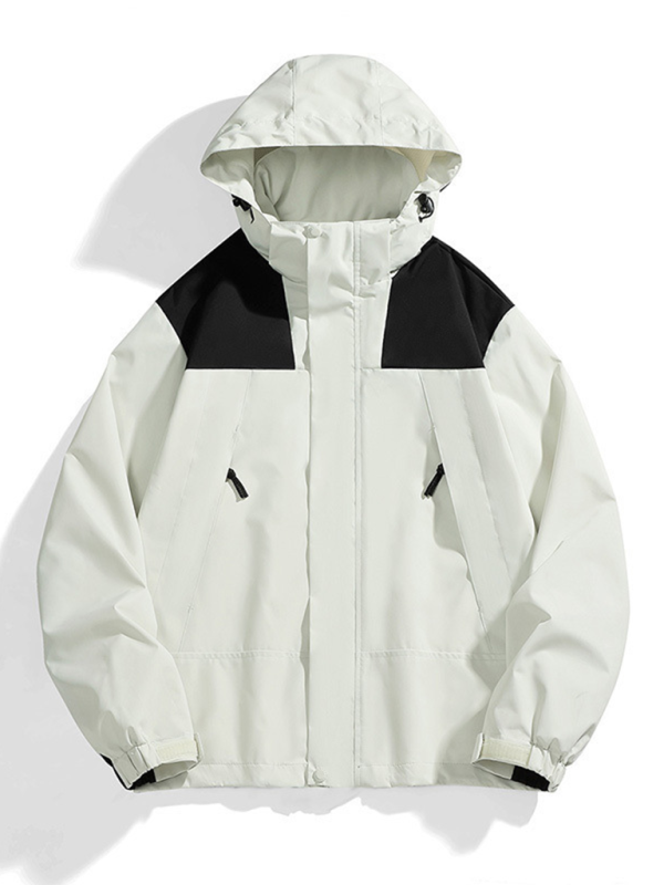 Men Jackets- All-Weather Unisex Windbreaker with Detachable Hood Jacket- White- Pekosa Women Fashion