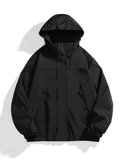 Men Jackets- All-Weather Unisex Windbreaker with Detachable Hood Jacket- Black- Pekosa Women Fashion