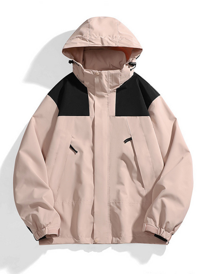 Men Jackets- All-Weather Unisex Windbreaker with Detachable Hood Jacket- Pink- Pekosa Women Fashion