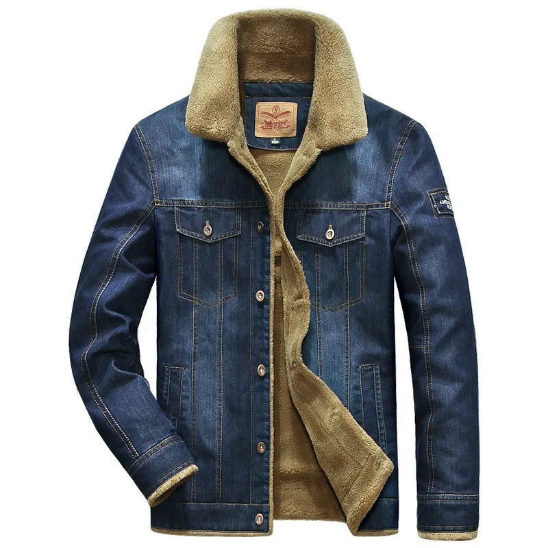 Men Jackets- Edgy Denim Rugged Sherpa Winter Jacket for Men- Light blue- Pekosa Women Fashion