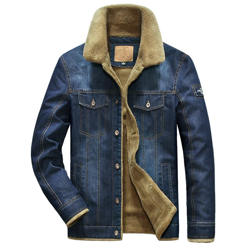 Men Jackets- Edgy Denim Rugged Sherpa Winter Jacket for Men- - Pekosa Women Fashion