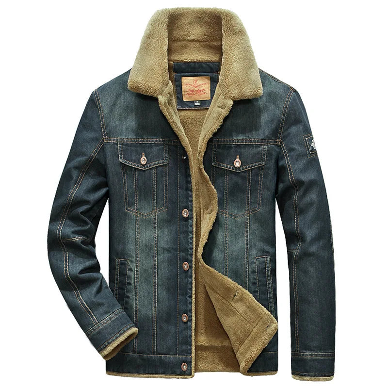 Men Jackets- Edgy Denim Rugged Sherpa Winter Jacket for Men- Dark blue- Pekosa Women Fashion