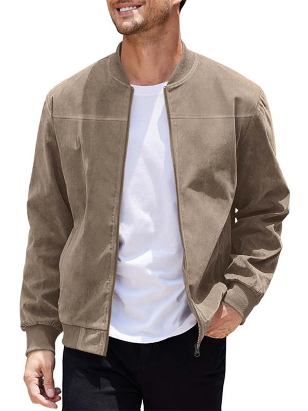 Men Jackets- Men's Like Suede Bomber Jacket- - Pekosa Women Fashion