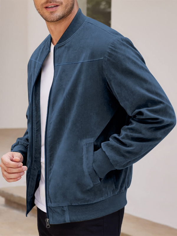 Men Jackets- Men's Like Suede Bomber Jacket- - Pekosa Women Fashion