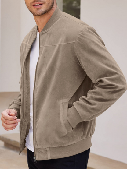 Men Jackets- Men's Like Suede Bomber Jacket- - Pekosa Women Fashion