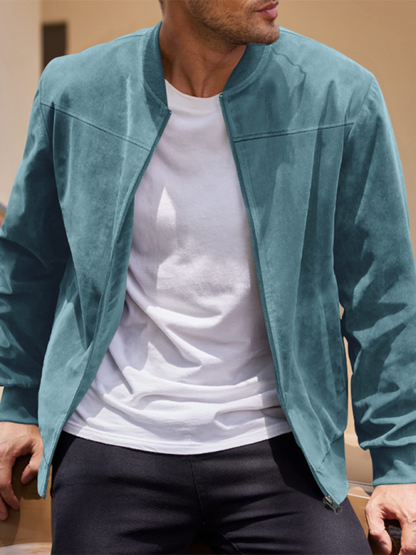 Men Jackets- Men's Like Suede Bomber Jacket- Clear blue- Pekosa Women Fashion