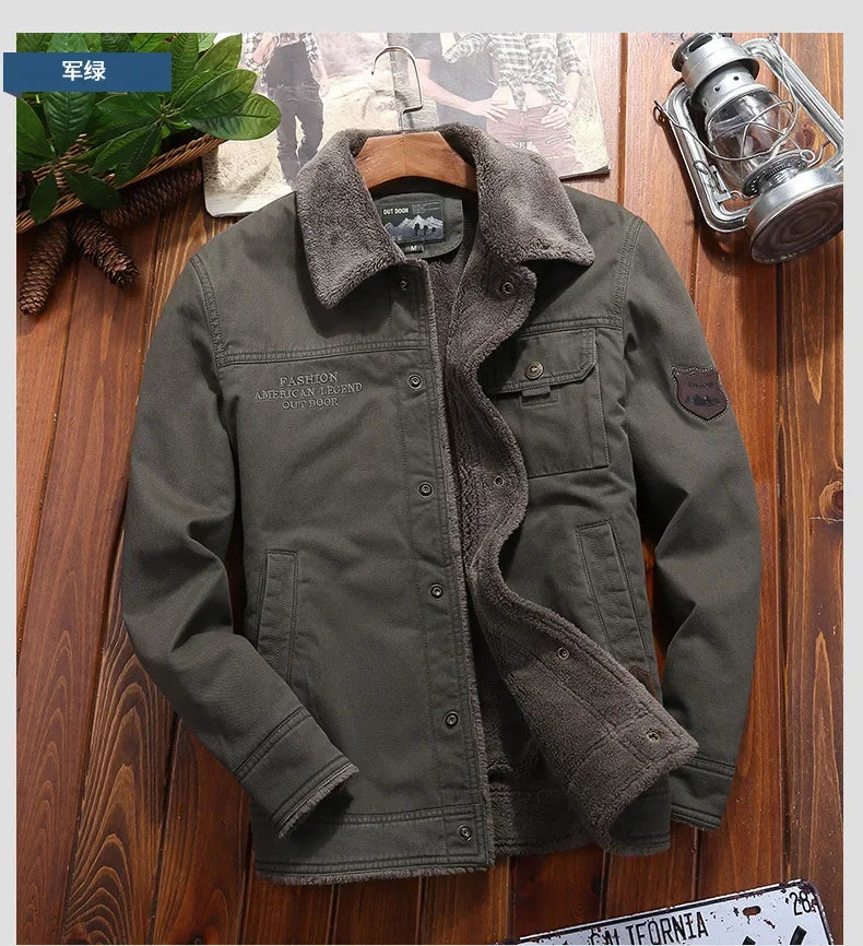 Men Jackets- Men's Rugged Cotton Sherpa-Lined Jacket for Outdoor Adventures- - Pekosa Women Fashion