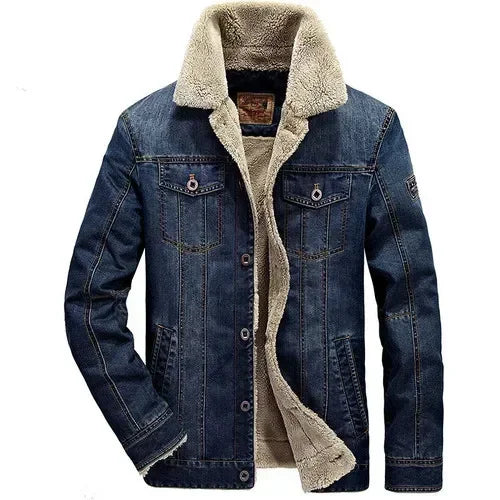 Men Jackets- Men's Rugged Cotton Sherpa-Lined Jacket for Outdoor Adventures- Dark blue- Pekosa Women Fashion