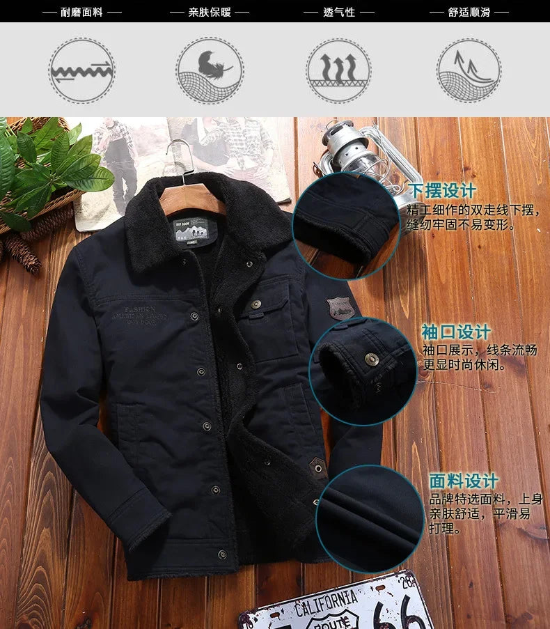 Men Jackets- Men's Rugged Cotton Sherpa-Lined Jacket for Outdoor Adventures- - Pekosa Women Fashion