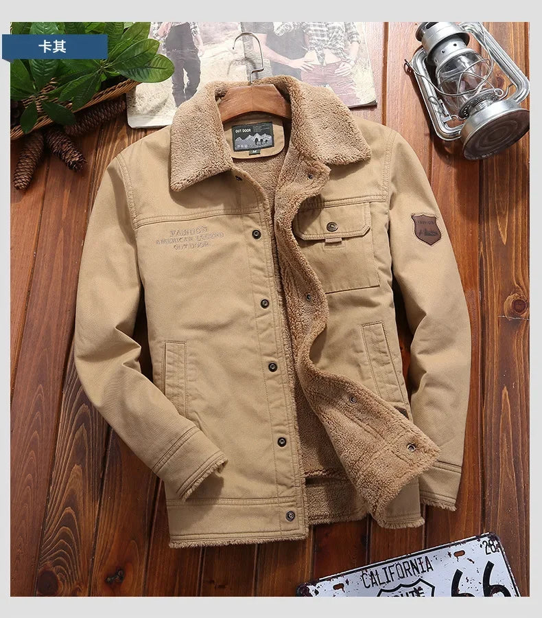 Men Jackets- Men's Rugged Cotton Sherpa-Lined Jacket for Outdoor Adventures- - Pekosa Women Fashion