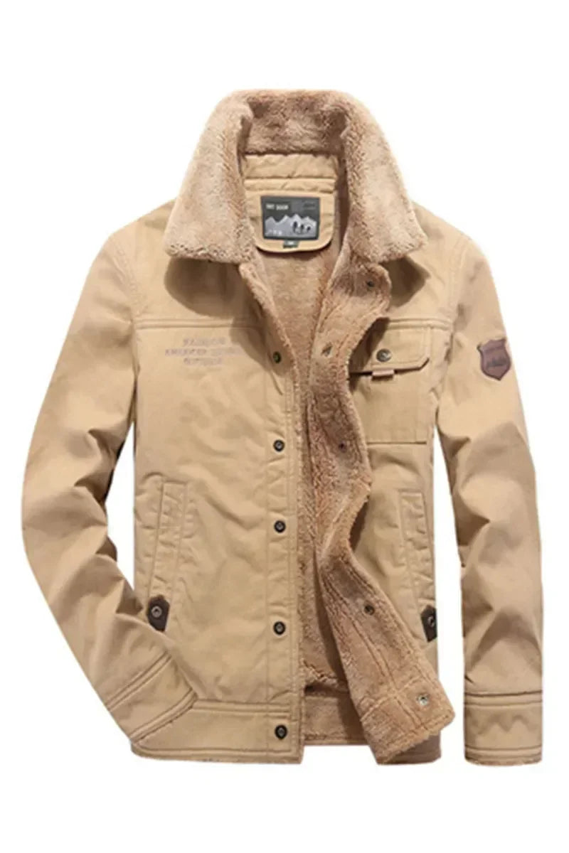 Men Jackets- Men's Rugged Cotton Sherpa-Lined Jacket for Outdoor Adventures- - Pekosa Women Fashion