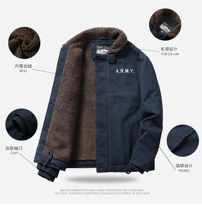 Men Jackets- Men's Sherpa-Lined Army Winter Jacket- - Pekosa Women Fashion