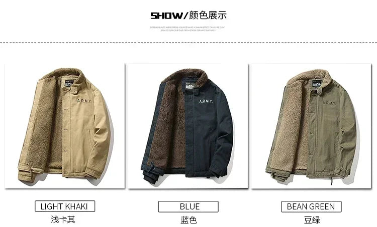 Men Jackets- Men's Sherpa-Lined Army Winter Jacket- - Pekosa Women Fashion