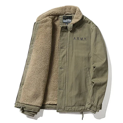 Men Jackets- Men's Sherpa-Lined Army Winter Jacket- Bean Green- Pekosa Women Fashion