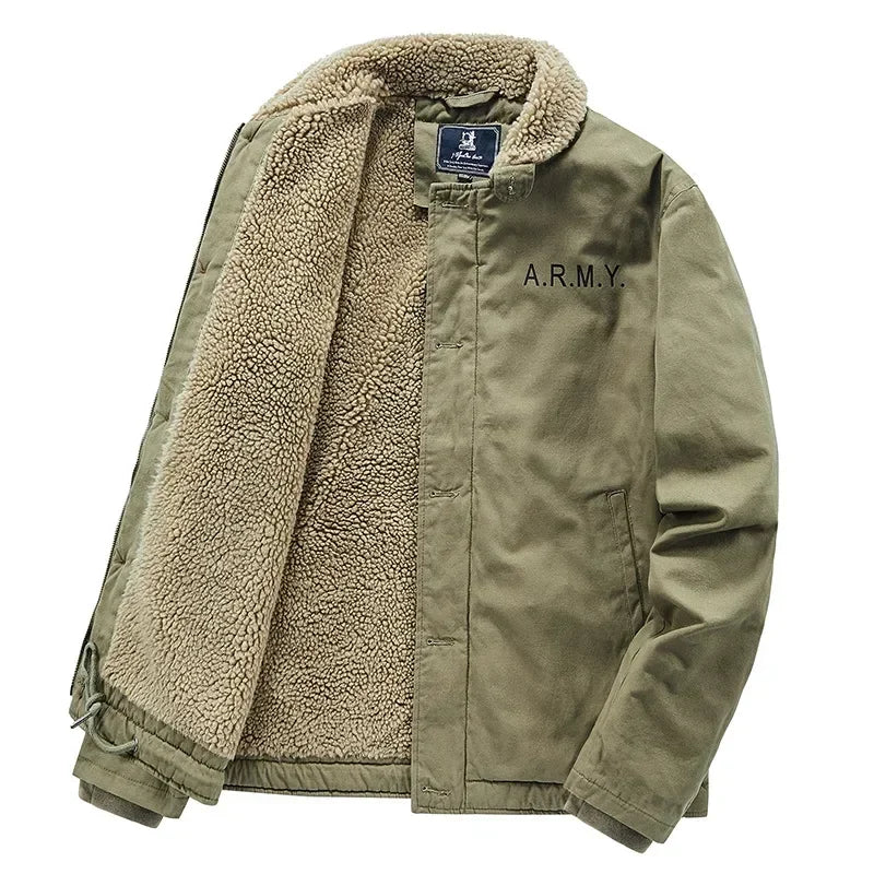 Men Jackets- Men's Sherpa-Lined Army Winter Jacket- - Pekosa Women Fashion