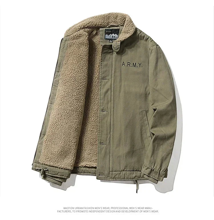 Men Jackets- Men's Sherpa-Lined Army Winter Jacket- - Pekosa Women Fashion