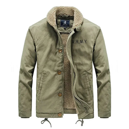 Men Jackets- Men's Sherpa-Lined Army Winter Jacket- - Pekosa Women Fashion