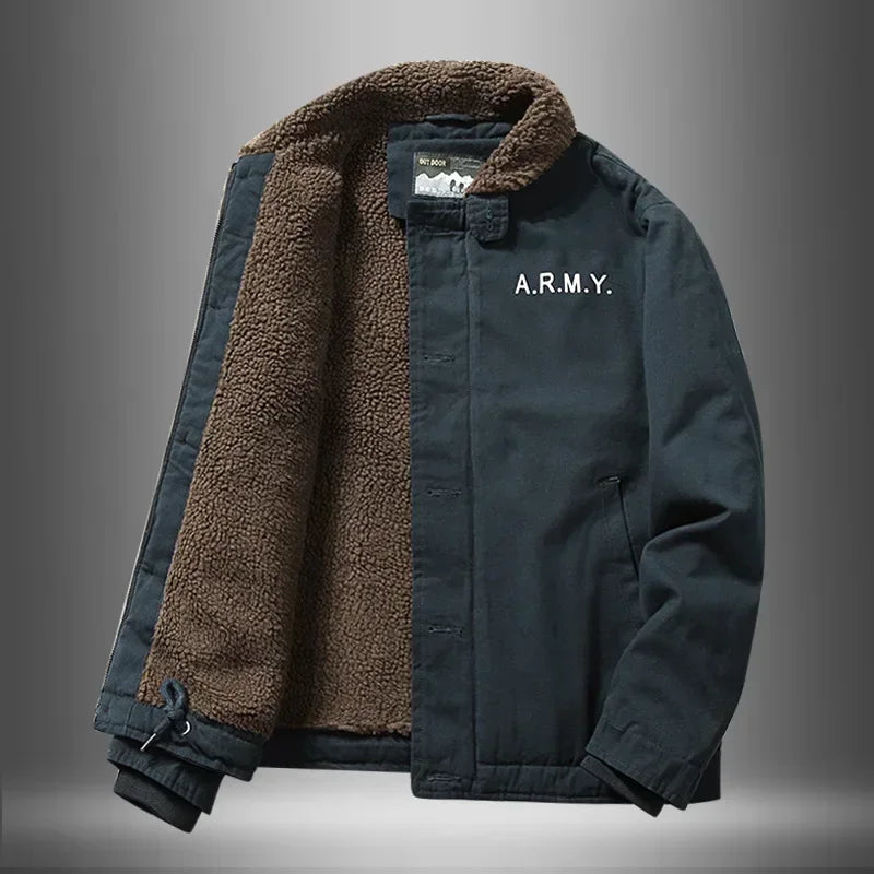 Men Jackets- Men's Sherpa-Lined Army Winter Jacket- - Pekosa Women Fashion