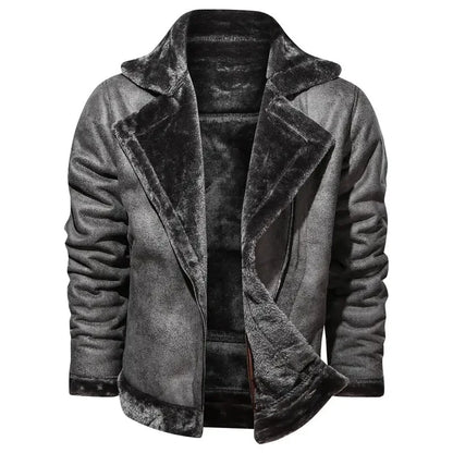 Men Jackets- Men's Vintage Sherpa-Lined Leather Jacket- Gray- Pekosa Women Fashion