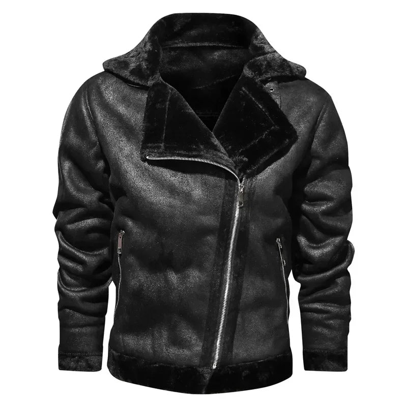 Men Jackets- Men's Vintage Sherpa-Lined Leather Jacket- - Pekosa Women Fashion