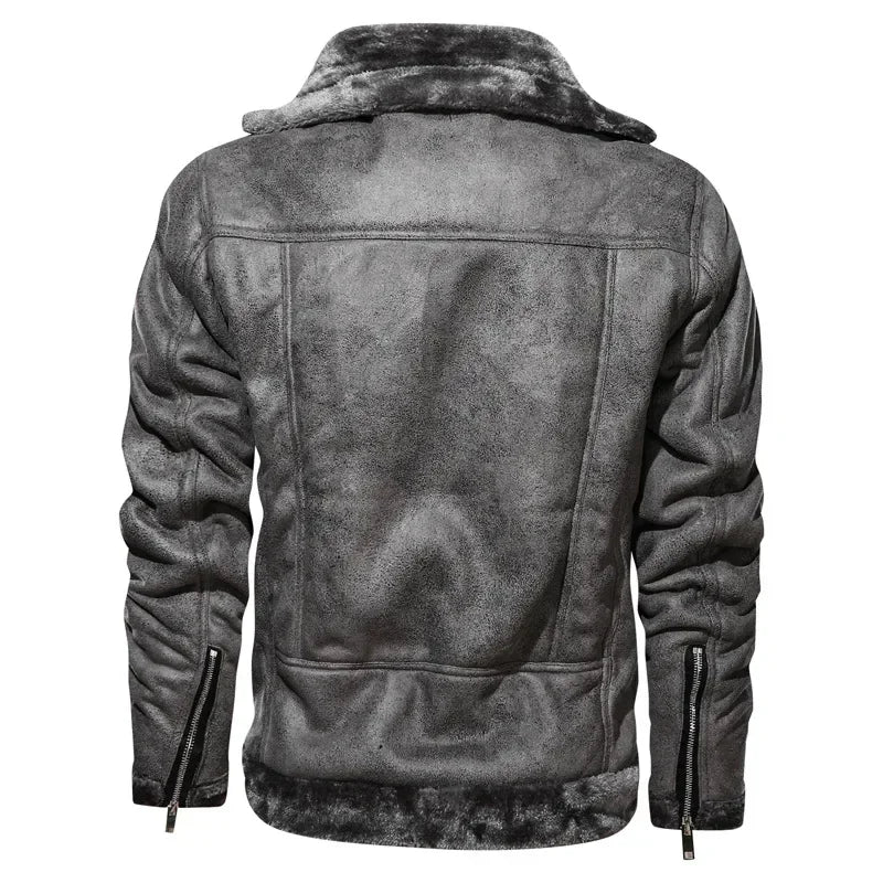 Men Jackets- Men's Vintage Sherpa-Lined Leather Jacket- - Pekosa Women Fashion