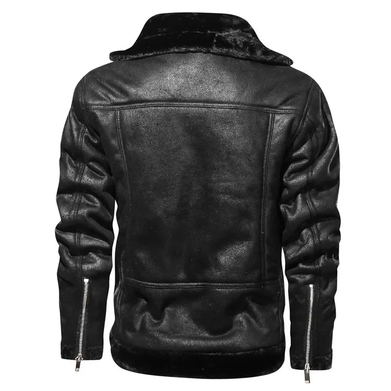 Men Jackets- Men's Vintage Sherpa-Lined Leather Jacket- - Pekosa Women Fashion