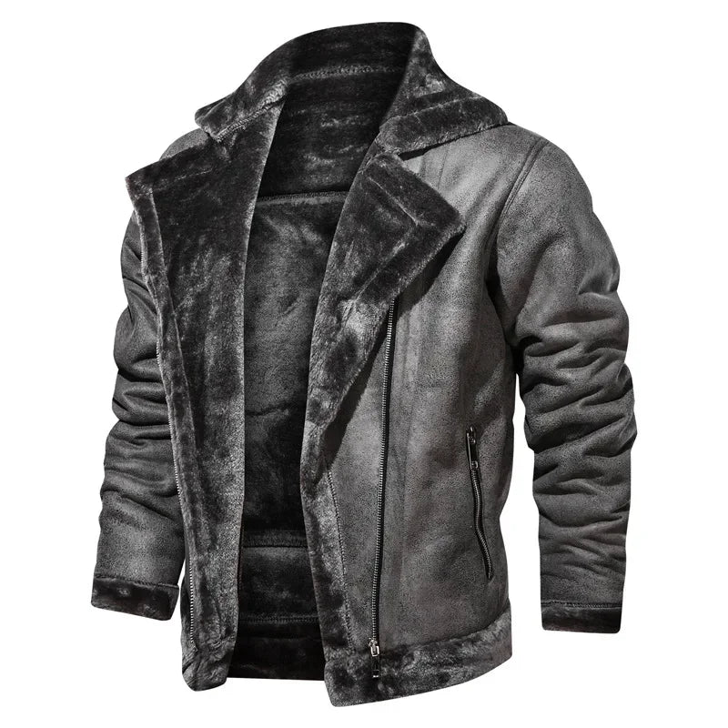 Men Jackets- Men's Vintage Sherpa-Lined Leather Jacket- - Pekosa Women Fashion