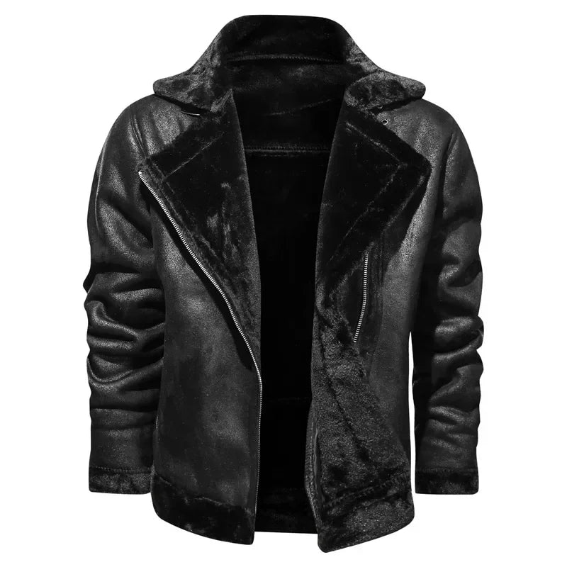 Men Jackets- Men's Vintage Sherpa-Lined Leather Jacket- - Pekosa Women Fashion